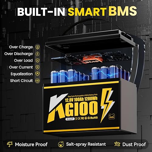Miniatura 4 de Batería LiFePO4 de 12 V 100 Ah, batería de litio BCI Group 31 con BMS integrado de 100 A, batería de fosfato de hierro y litio de 15000 ciclos,