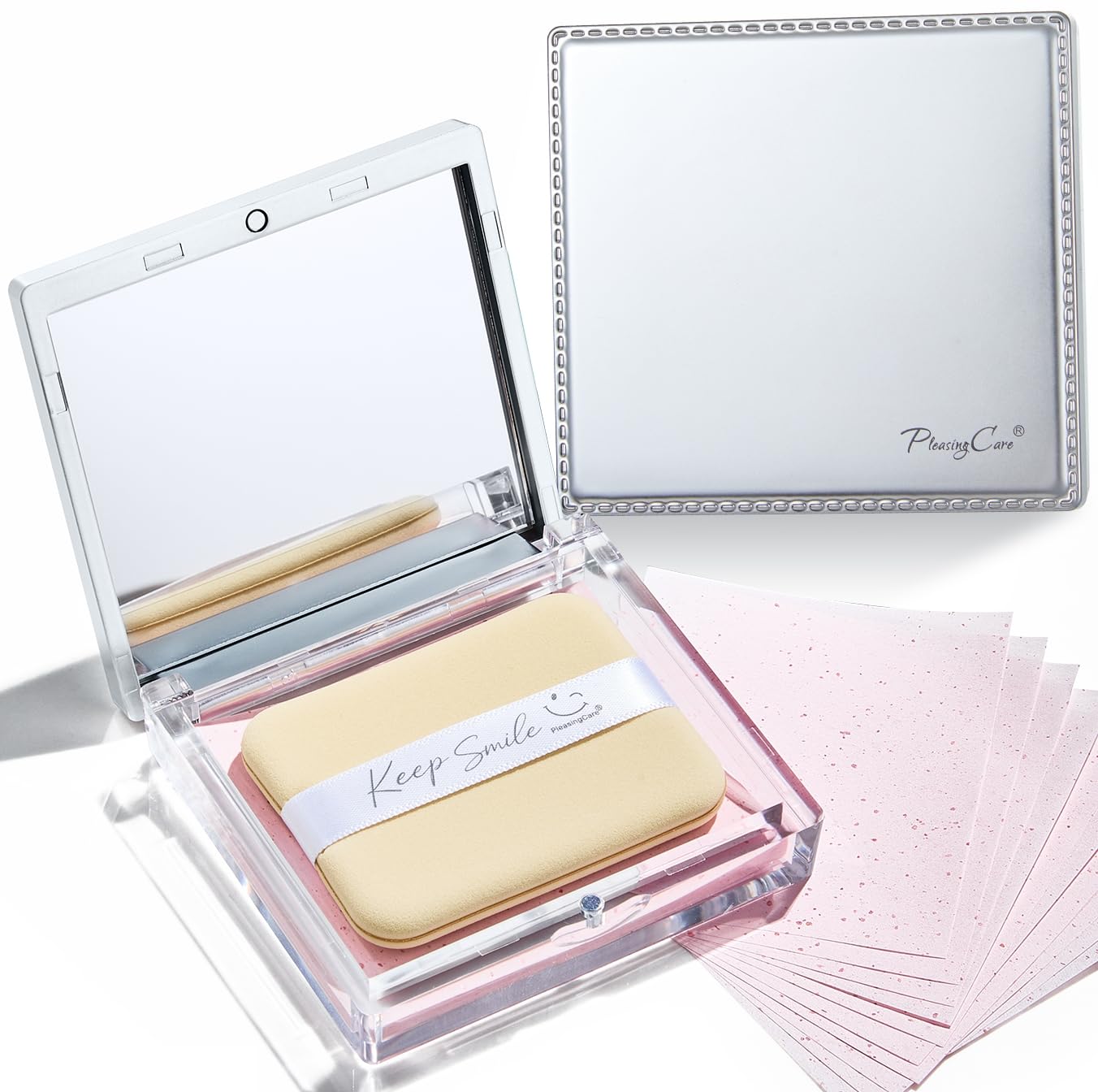 Face Oil Blotting Papers with Comfort Puff &amp; Mirror, Makeup Friendly (Rose)