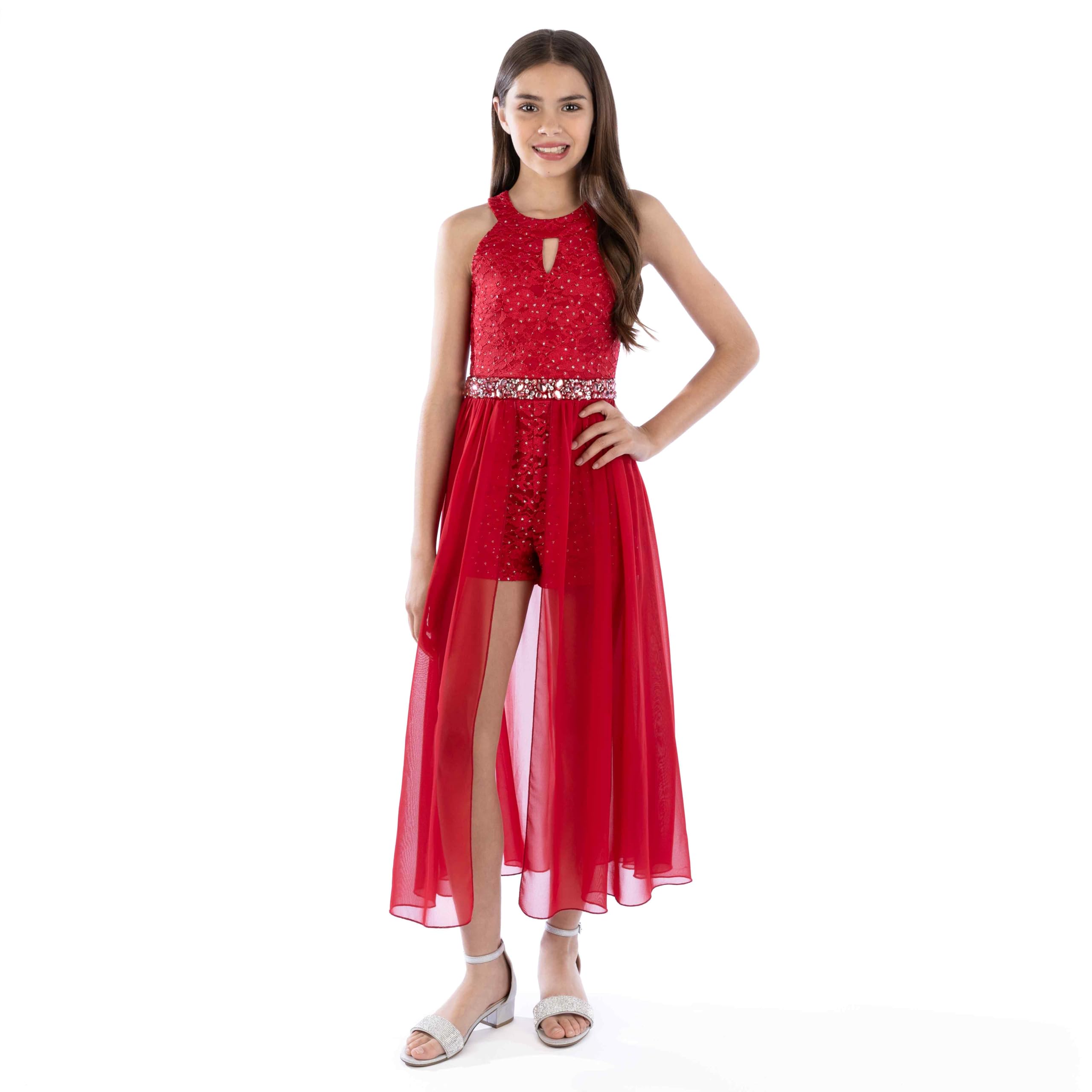 SpeechlessGirls' High Neck Romper Maxi Walk-Through Party Dress