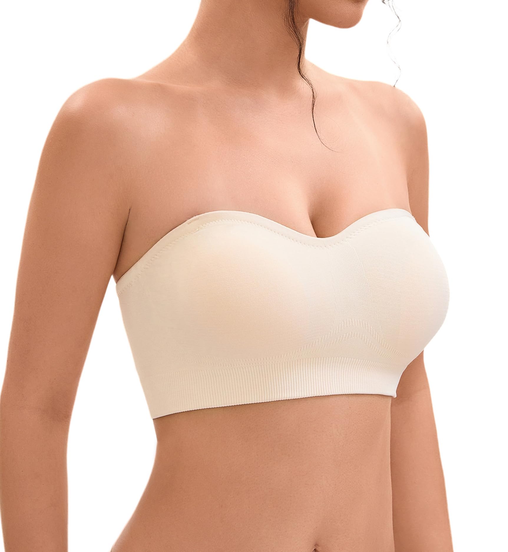 Damen Trägerloser BH Ohne Bügel,Soft Große Größen Push Up Bandeau Top Rutschfestes Silikon Bralette Nahtlose Tube Top mit Klare und Schwarz Träger