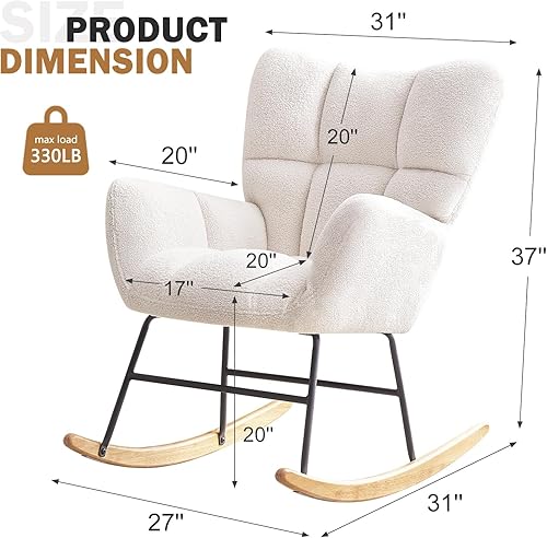 Miniatura 2 de SENYUN Mecedora para guardería, mecedora tapizada de peluche con respaldo alto, mecedora para bebé suave y segura con patas de madera maciza, silla