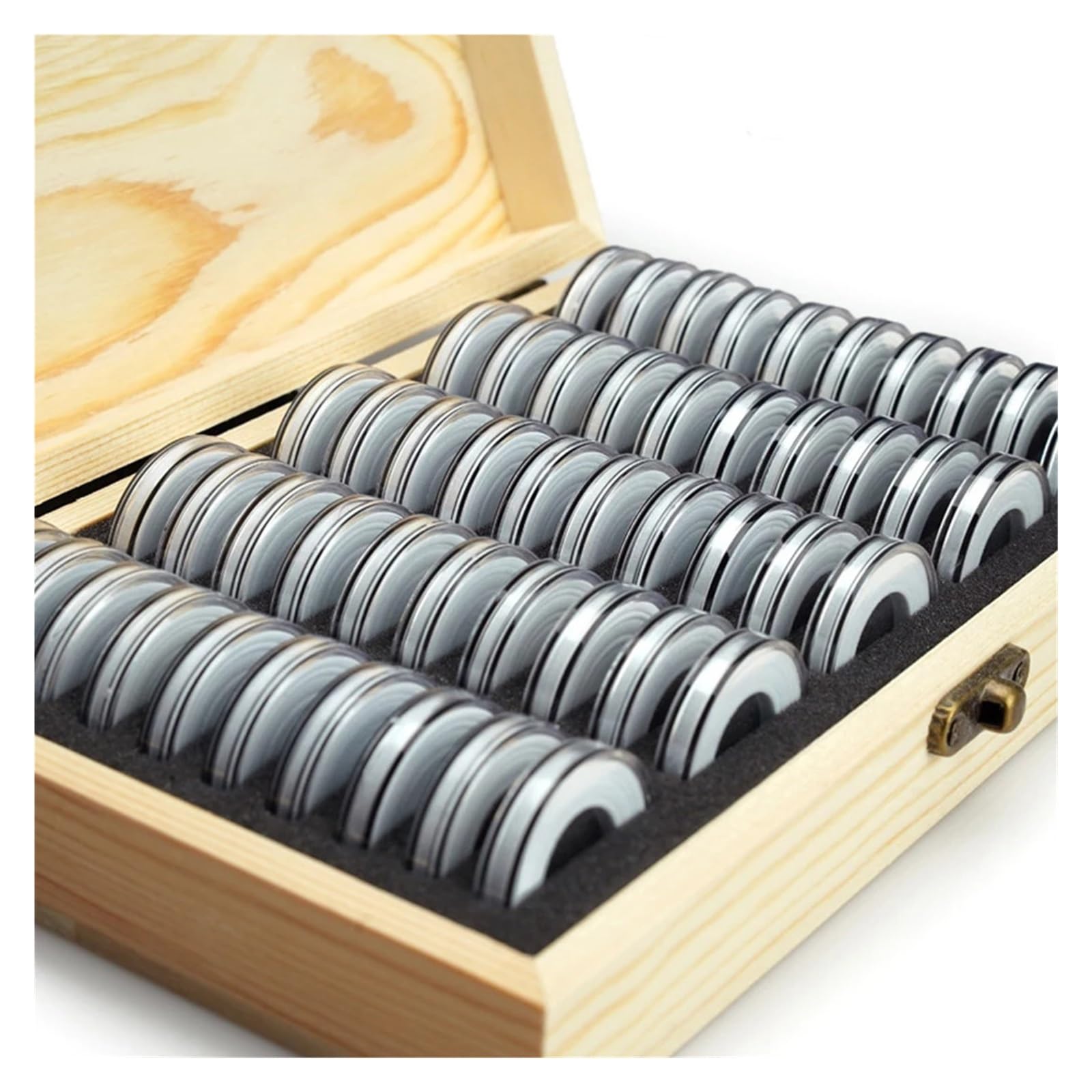 Caja para Monedas de Madera Caja de colección Monedas Madera, cápsula Transparente for con Junta for Soporte Coleccionable 18/21/25/27/30mm, 50 Uds para Monedas