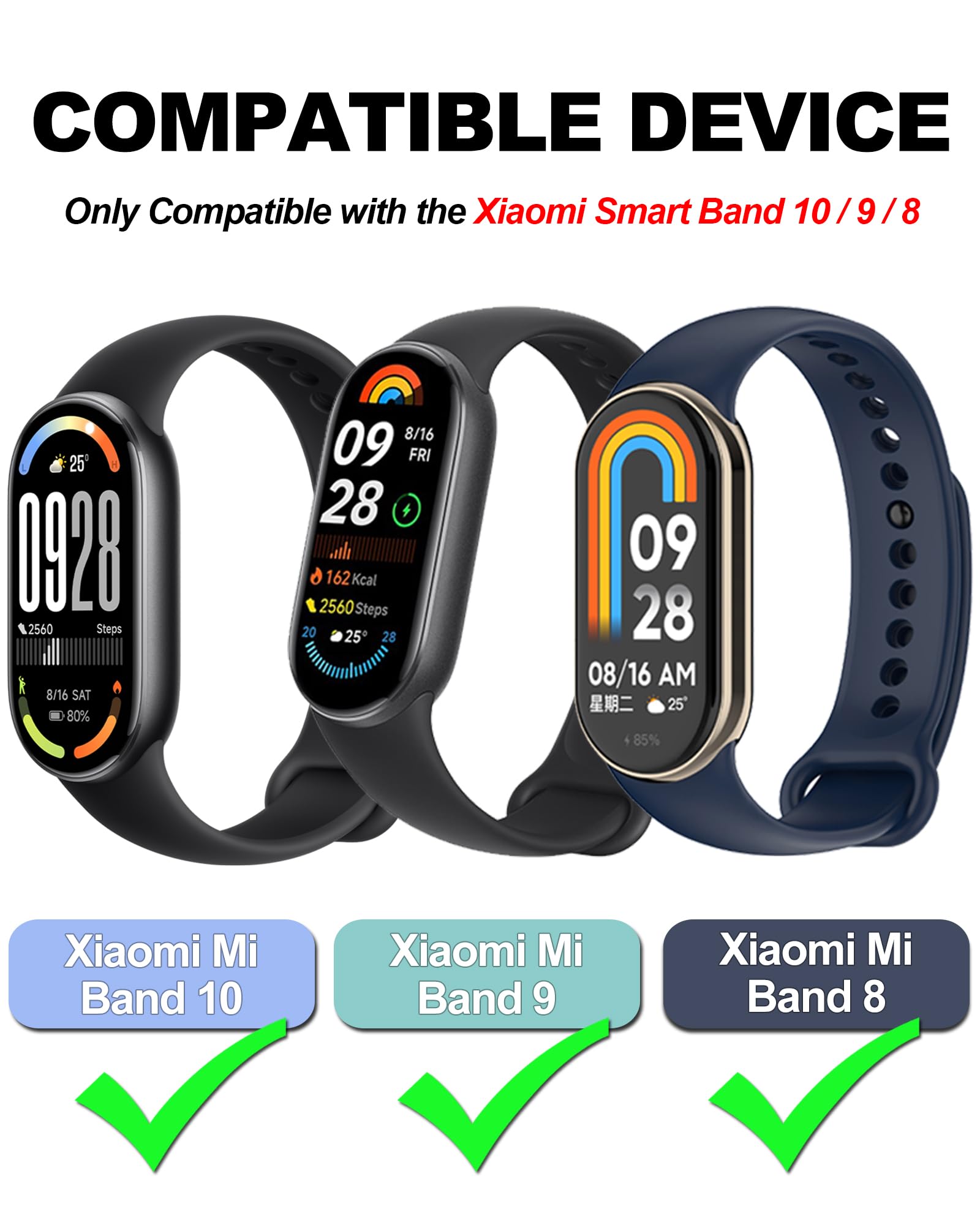 BABEJIA 3-10 Pezzi Cinturini Compatibili con Xiaomi Smart Band 10/9/8, Cinturino Morbidi e Sportivi, Traspiranti, Regolabili, A Sgancio Rapido