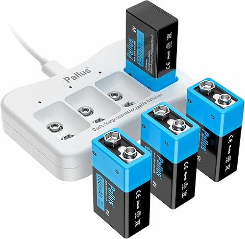 Miniatura 8 de Baterías recargables de 9 voltios de iones de litio de 9 V y 760 mAh, baterías de iones de litio de 2 unidades USB de 9 V con cable de carga tipo C