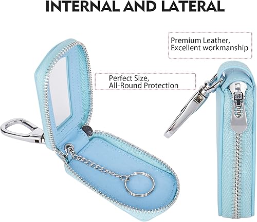 Miniatura 3 de Funda universal para llavero de automóvil de alta calidad, funda de cuero para llavero, protector de llavero, soporte para llavero remoto (azul