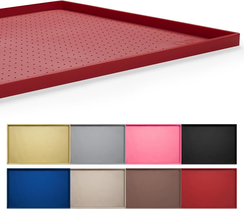Tapete de alimentação para cães em silicone impermeável Hubulk com borda elevada e antiderrapante, Vermelho, 71,12 x 45,72 x 2,03 cm