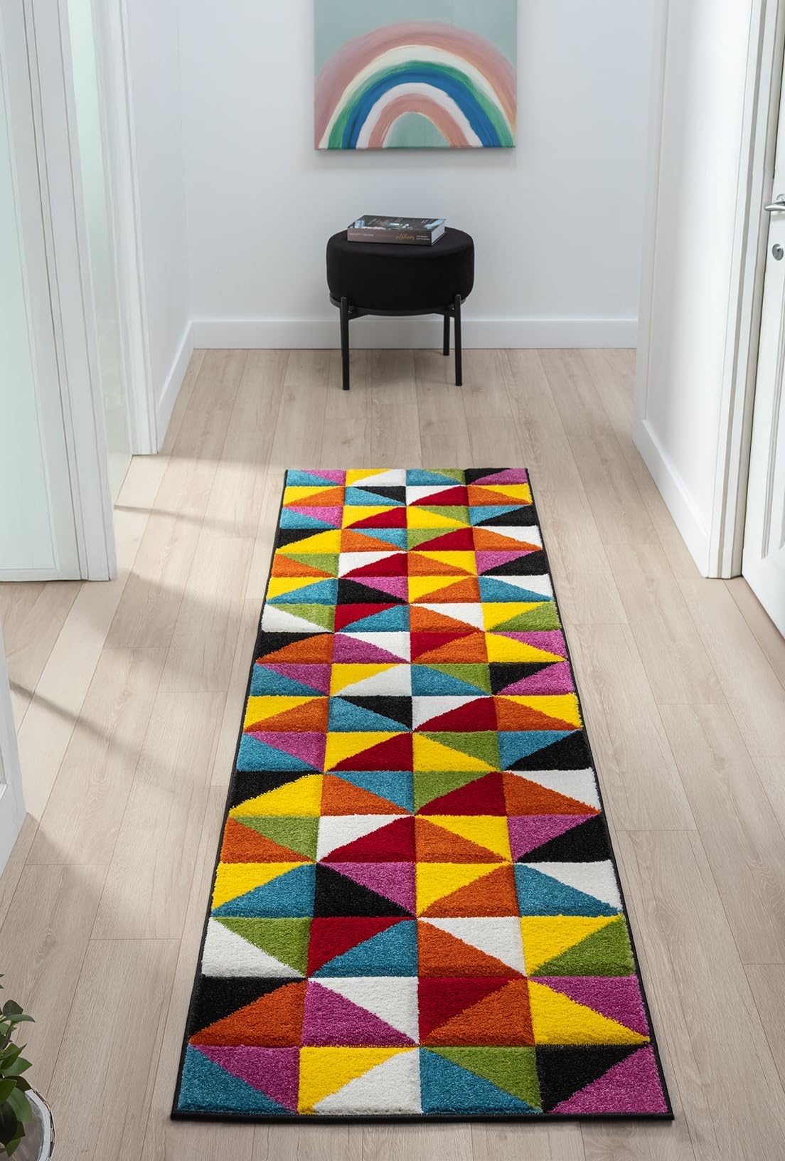 Lord of Rugs Quality Handcarved Geometric Design Rainbow Bedroom Living Room Multi Coloured Rug Destin Multi Runner 66x230 cm (2'1"x7'7")
