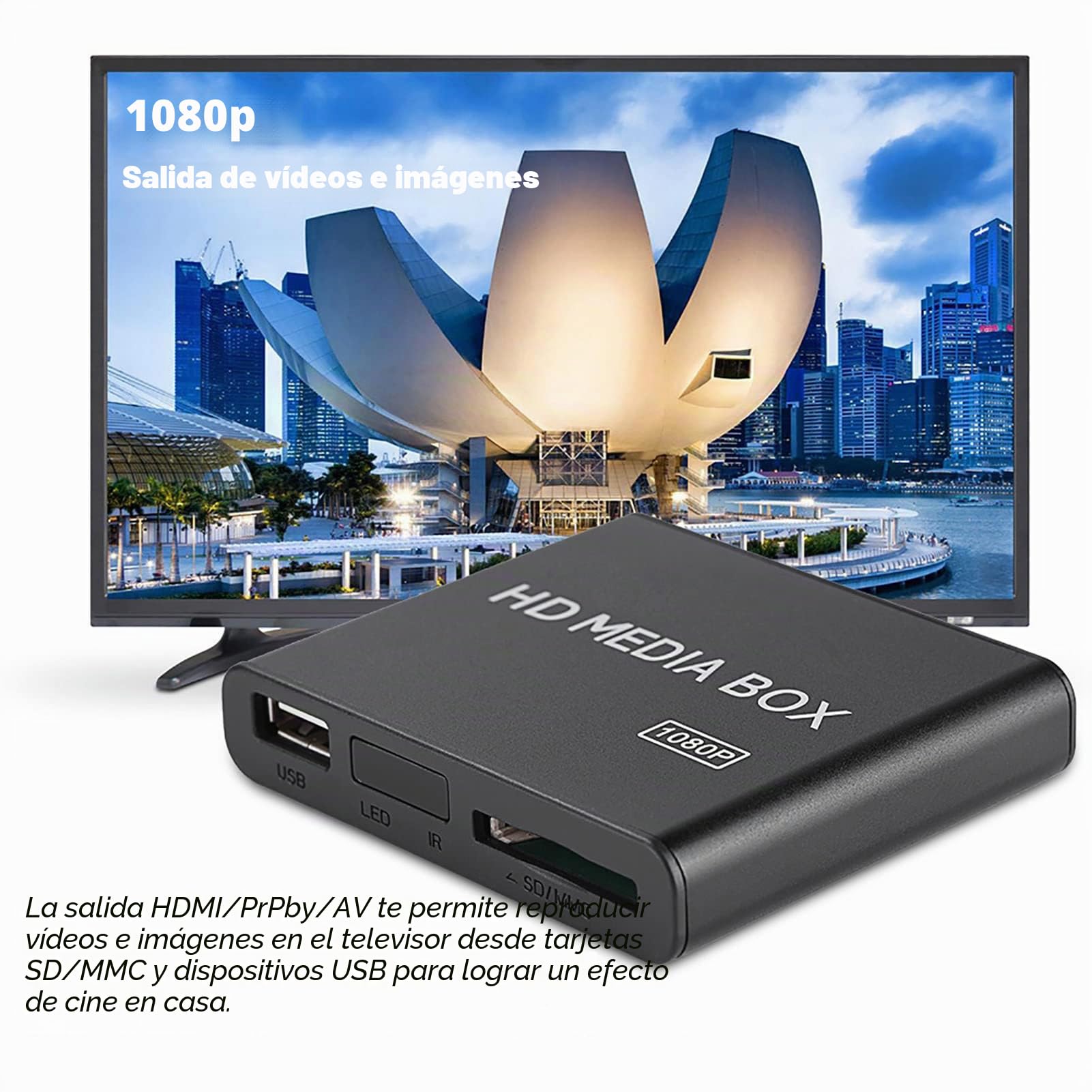 Mini Reproductor Multimedia Full HD, 110-240V 1080P HDMI Media Video Player Box - MKV/RM- Unidades USB HDD y Tarjetas SD, etc., con Control Remoto(yo)