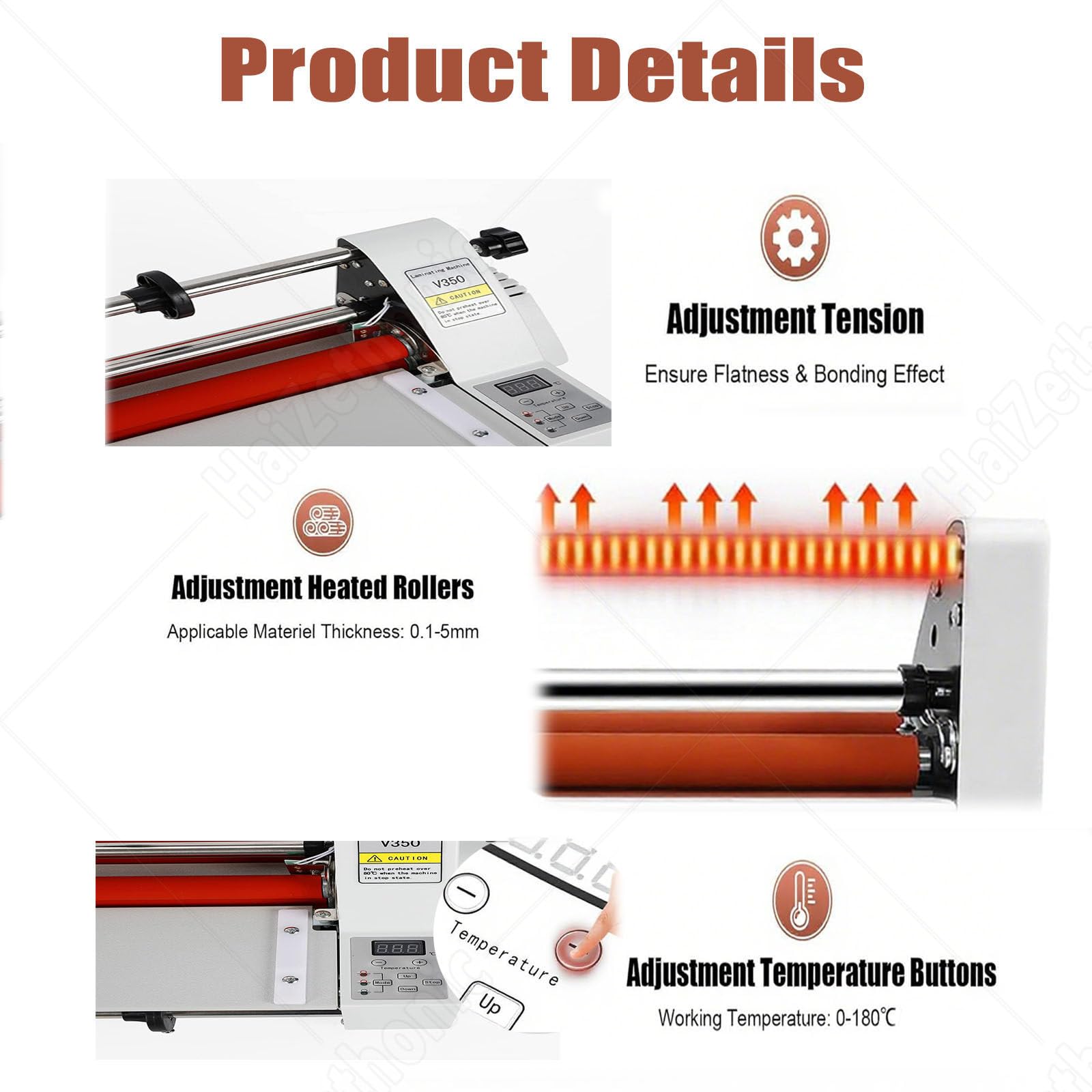 laminadora Manual en frío y Caliente,Máquina laminadora térmica con Control Digital,máquina laminadora térmica de Doble Cara,tensión de Membrana Ajustable, Ancho máximo 350mm