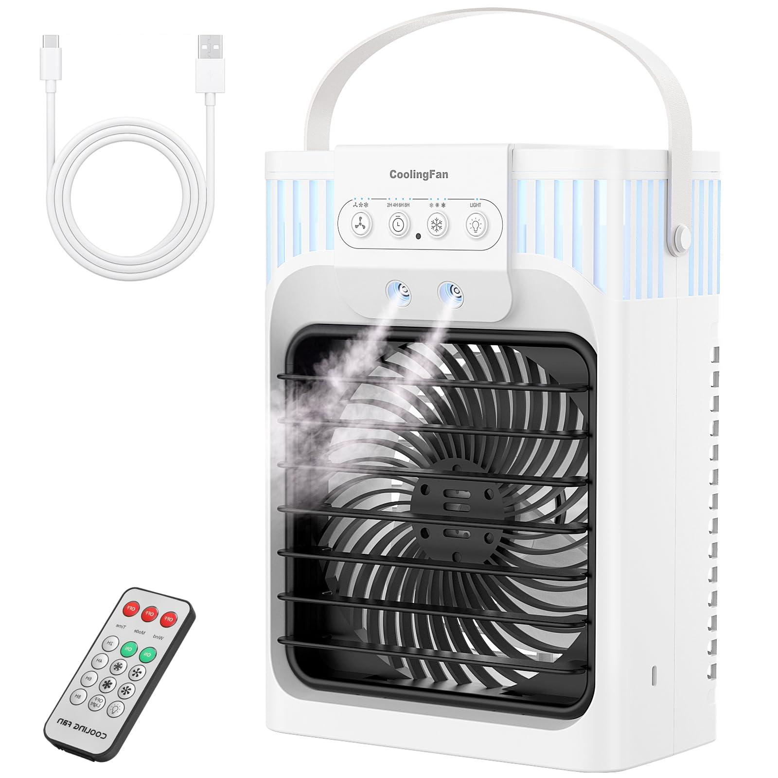 Photo 1 of Portable Air Conditioners, 4 in 1 1200ML Personal Air Conditioner, Evaporative Air Cooler Fan with Remote, 7 RGB Light Modes, 3 Speeds & 2-8H Timer for Bedroom,Car,Nightstand, Office, Dorm, RV
