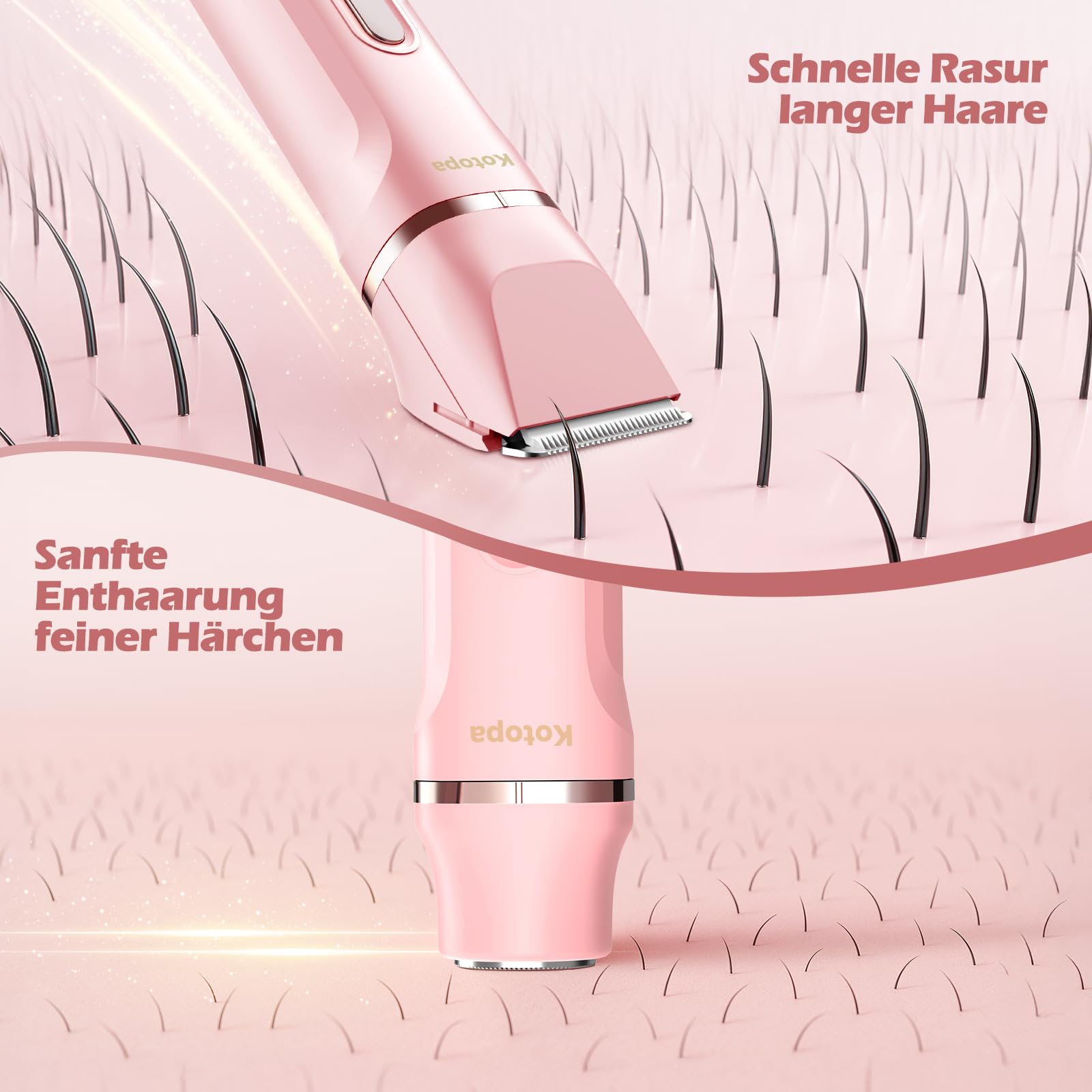 Intimrasierer für Frauen, Elektrischer Rasierer Damen mit 3 Aufsätzen, kabelloser und wiederaufladbarer Trimmer Damen für Intimbereich, Gesicht und Beine, Hautschonend & sanft(Rosa)