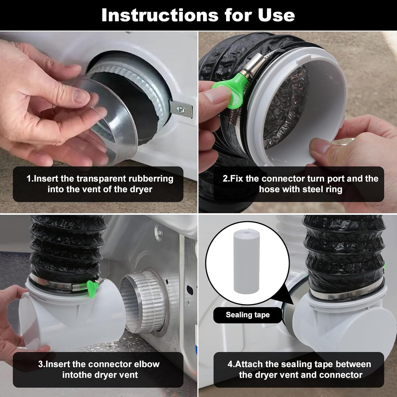 Dryer Vent Hose For Tight Space,Dryer Vent Connector Kit with 4 Inch 10 Feet Hose,90 Degree Dryers Vent Elbow,Space Saving and Easy to Install