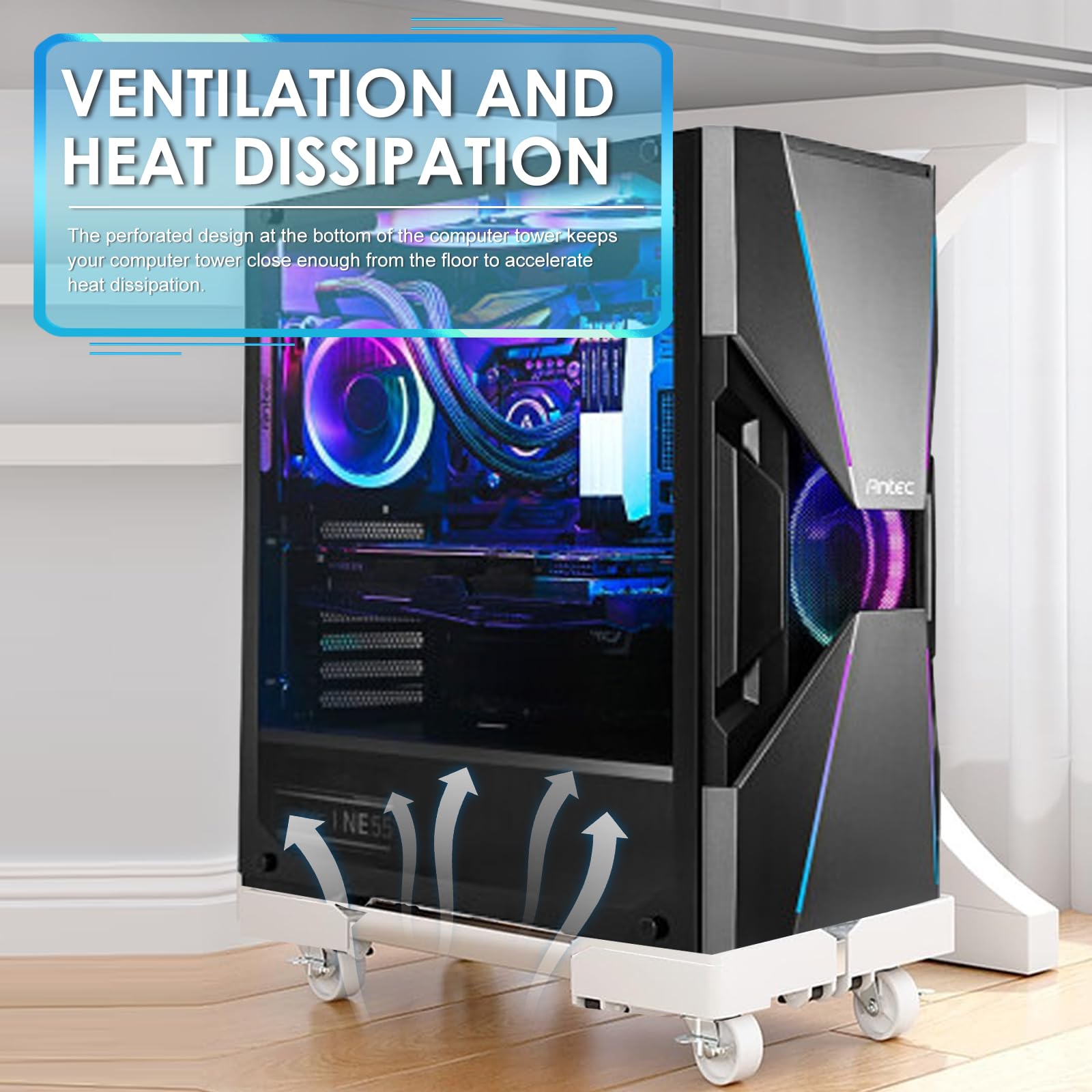 Supporto per PC Case Stand, Supporto per PC Case con rotelle Bloccabili, Regolabile Computer CPU Holder e 4 Ruota, Adatto alla Maggior Parte dei Computer