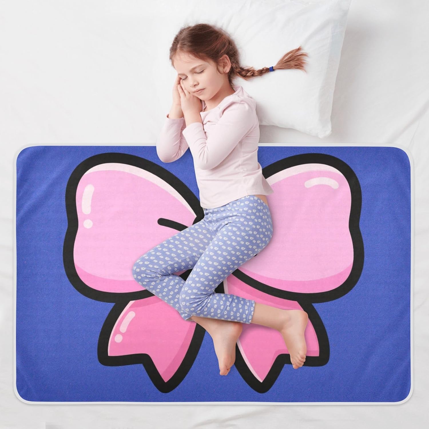 Cartoon Bow Tie Blue Extra Large Resuable Bed Underpads Water Resistant Pee Pads for Bed Non-Slip Travel Mattress for Infant Baby , 52" L x 34" W