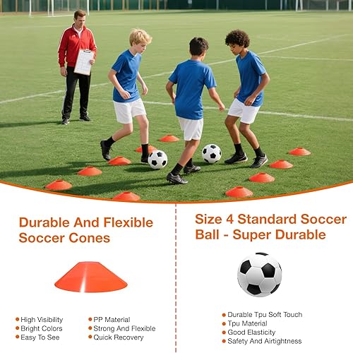 Miniatura 5 de Juego de porterías de fútbol para niños para patio trasero, 2 de 6 x 4 pies, equipo de entrenamiento de portería de fútbol portátil para niños a