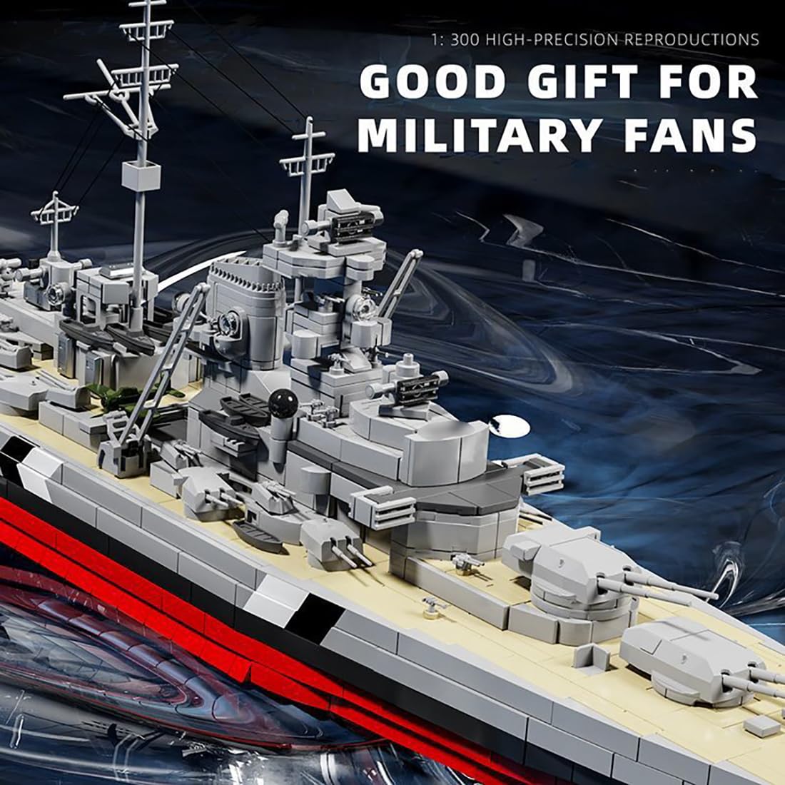 SANFUNET Bismarck Schlachtschiff Bausteine, 2686 Teile Militär Kriegsschiff Bausteinmodell, 1:300 WWII Klemmbausteine MOC Bausatz Bauspielzeug, Kompatibel mit Großen Marken