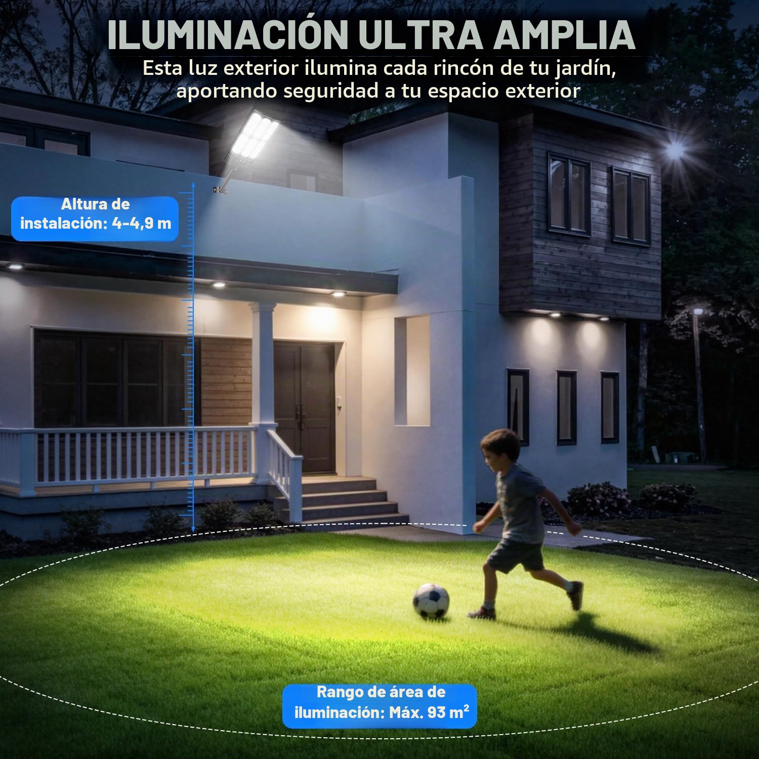Farolas Solares Exterior 800W 6500K, IP66 Impermeable Farola Potente con Control Remoto, Foco Solar Luz de Seguridad de Movimiento, Luz Solar Exterior para Calles, Patio, Jardín (2 Unidad)