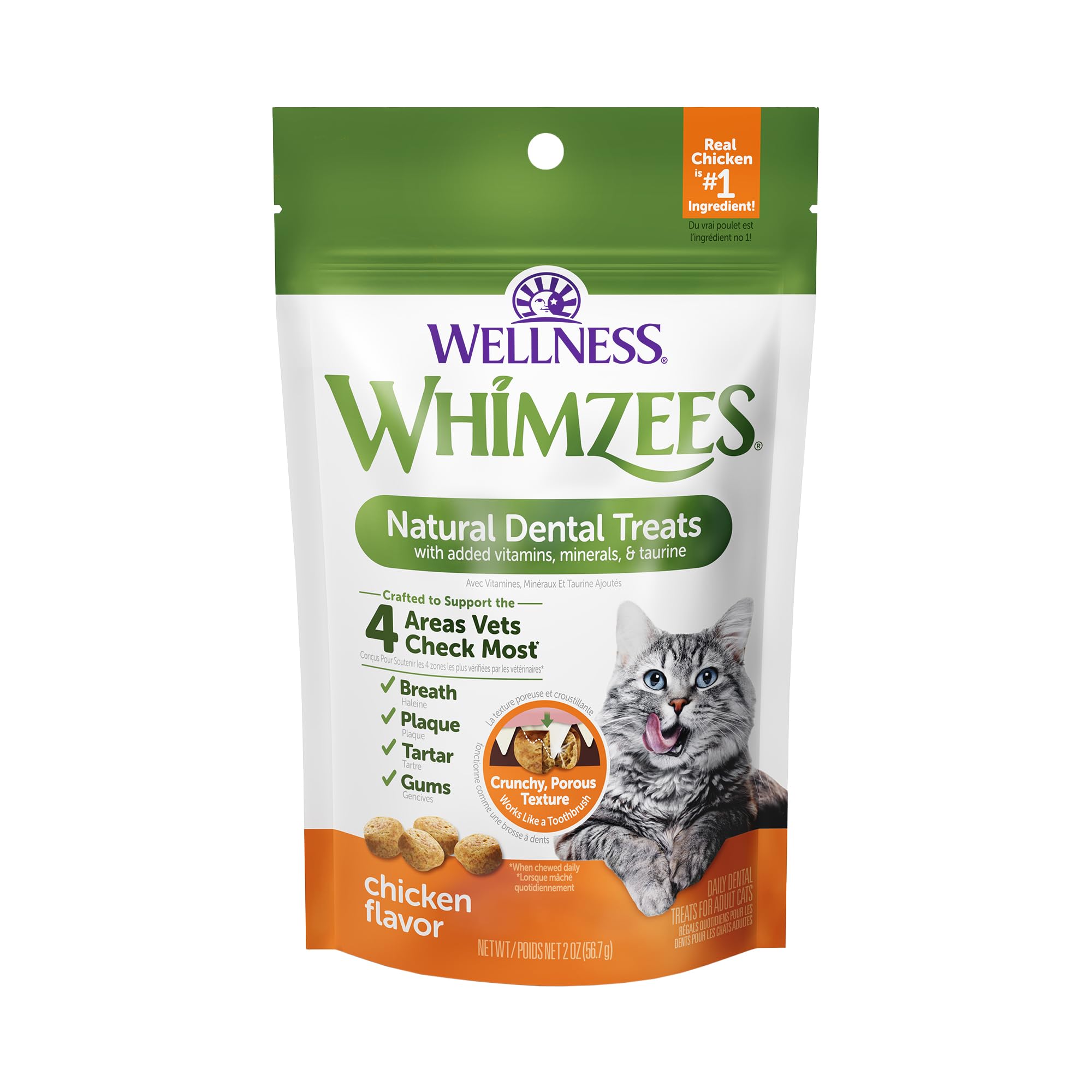 WHIMZEES Wellness Cat Dental Treats, Chicken Flavor, (2 Ounce Bag)