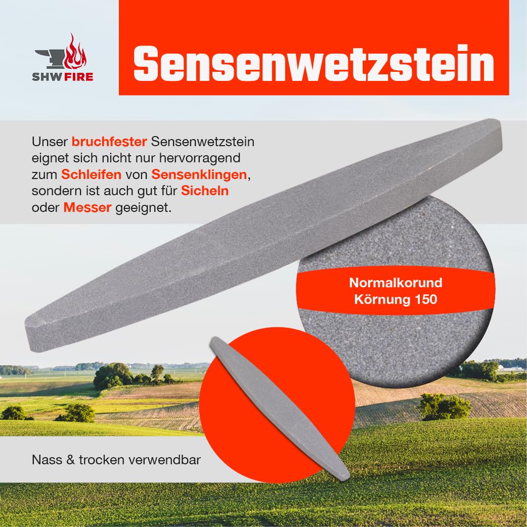 SHW-FIRE Sensen Wetzstein - Schleifstein für Sense/Sichel/Schere/Axt - 230mm