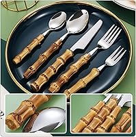 Vista 2 de Angoily Juego de cubiertos de pícnic, 1 juego de cubiertos de acero, cuchara de cubiertos, cortador de vajilla de acero inoxidable, mango