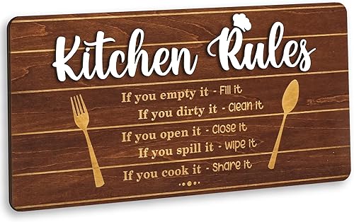 Letrero rústico de reglas de cocina para decoración de pared, decoración de madera para cocina, arte de pared colgante, decoración de cocina de