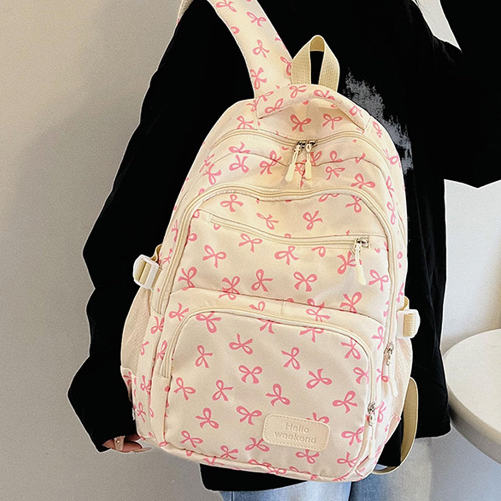 Zaini estetici da 3 per zaini con fiocchi per ragazza Set Zaini casual capacità Zaino da viaggio Borsa da scuola per studenti