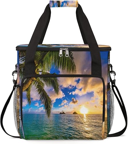 Beach Sunset Coffee Maker Carring Bag Palm Tree Travel Storage Tote Bag Compatible with Keurig K-Mini or K-Mini Plus Portable Single Serve Coffee