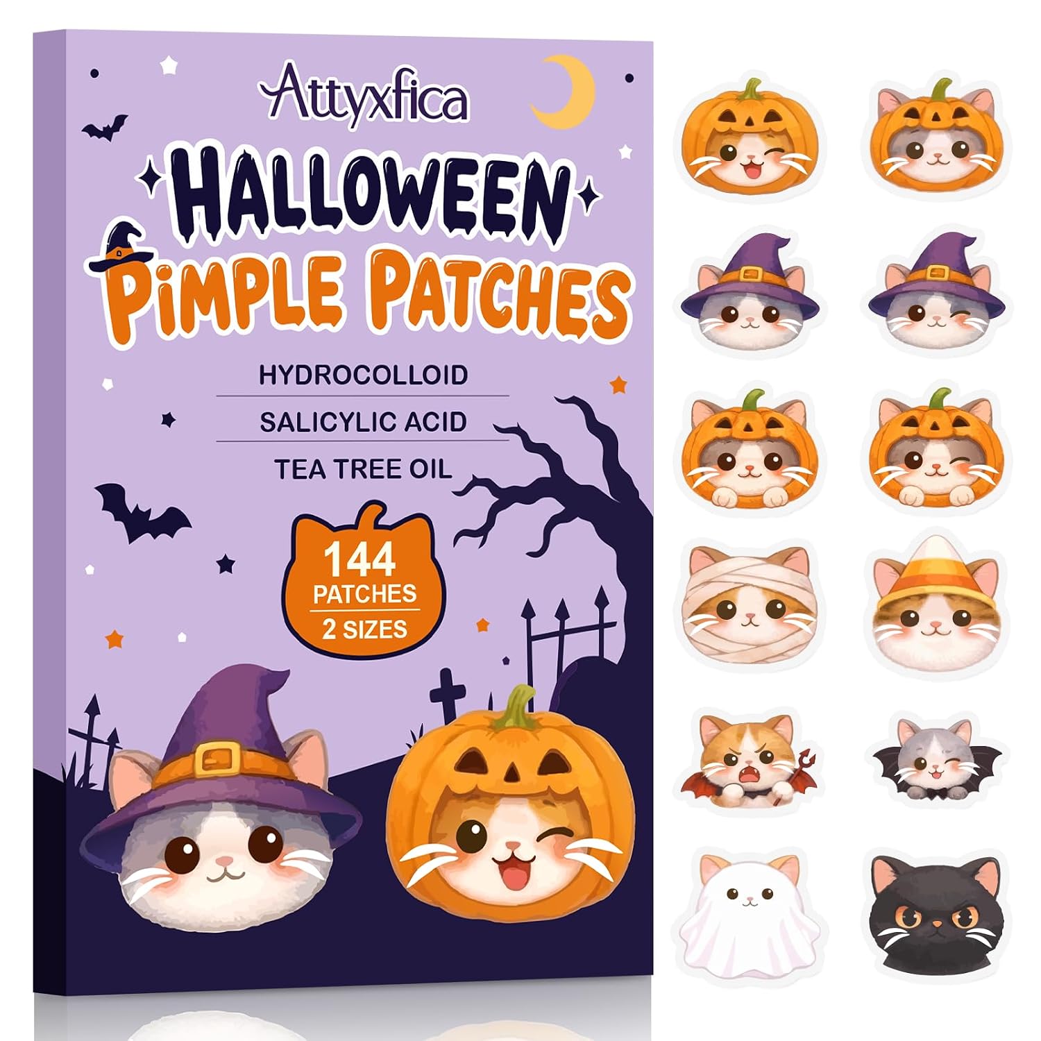 Halloween Cute Cat Acne Pimple Patches for Face, Hydrocolloid