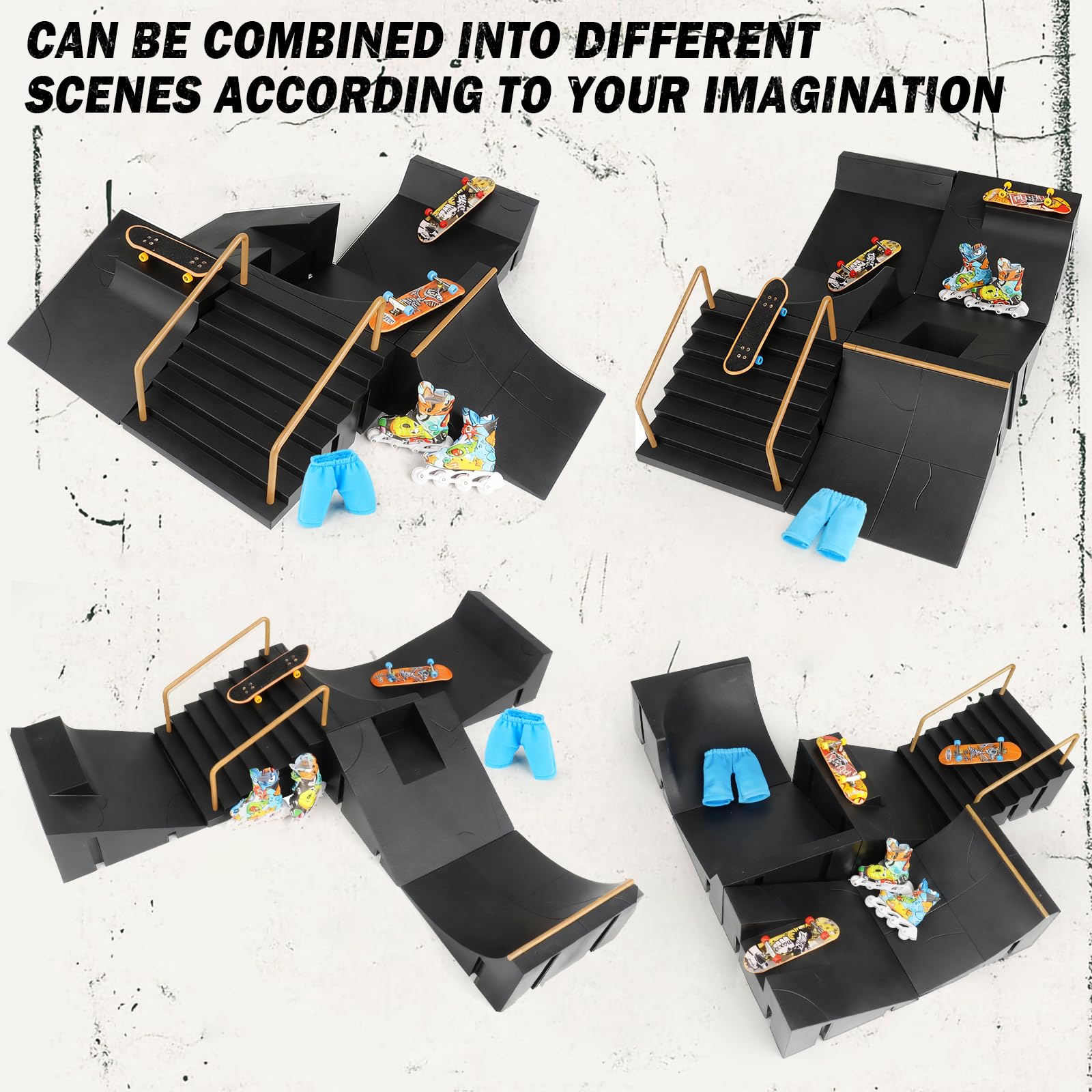 CS COSDDI Mini Finger Skateboards Ramp Accessories Set, 6-in-1 Fingerboard Toy Skate Park Kit Ramp, DIY Assembly Mini Finger Skateboard Ultimate Park Set Ramps for Kids Birthday Gift