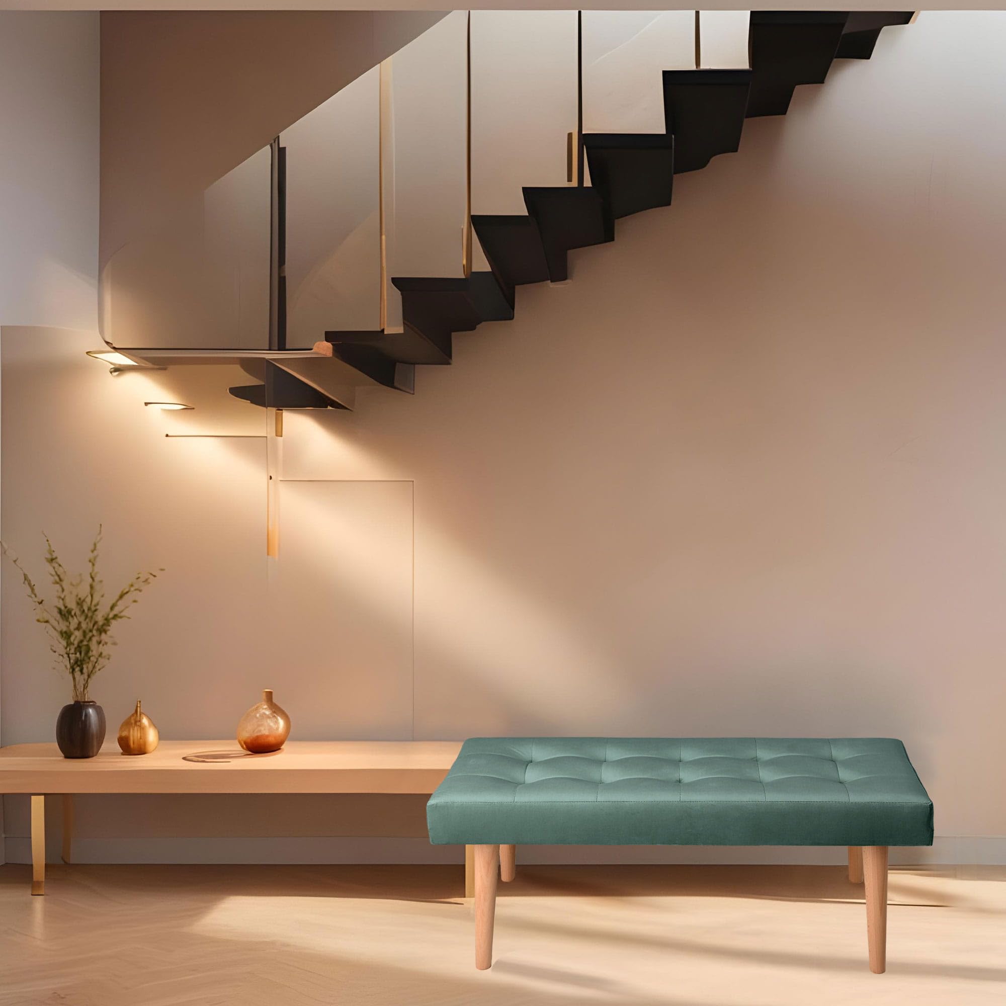 MG Design Panchina imbottita 45 × 90 cm Verde menta – struttura in legno stabile, seduta morbida e confortevole, superficie vellutata con riflesso delicato – per camera da letto, soggiorno e ingresso