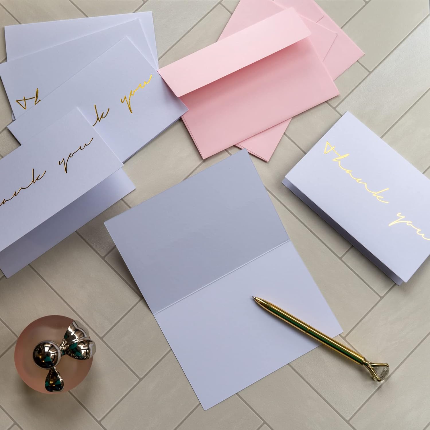 Gooji 4x6 Gold Foil Thank You Cards with Matching Peel-and-Seal Pink Envelopes (20-Pack) - Image 3