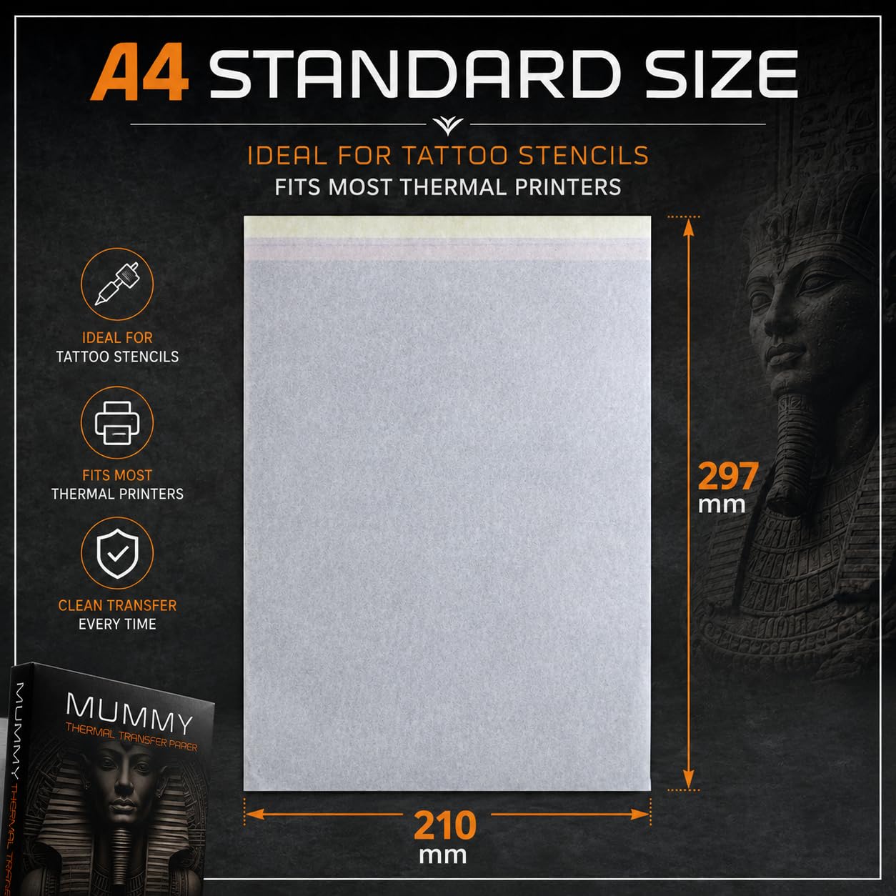 Mummy 100 hojas de papel de transferencia de tatuajes, tamaño A4, papel de plantilla de copiadora térmica de alta calidad, 4 capas para principiantes y artistas, suministros de tatuaje