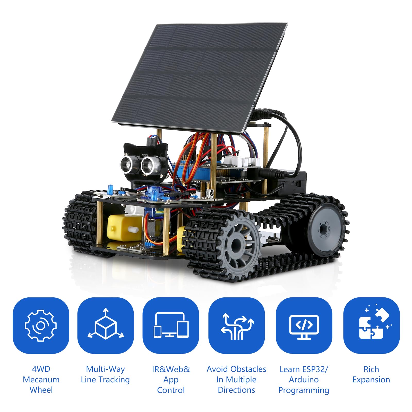 ACEBOTT ESP32 Smart Tank Solar Robot Car, 4WD movimento omnidirezionale auto telecomando compatibile con Arduino IDE, progetto di programmazione elettronica/kit di codifica scientifica STEM per