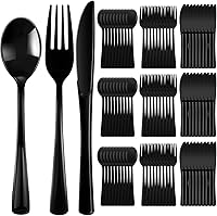 Vista 1 de Minatee Juego de 150 piezas de cubiertos desechables de plástico, juego de cubiertos de acero inoxidable resistente, 50 tenedores, 50 cuchillos, 50