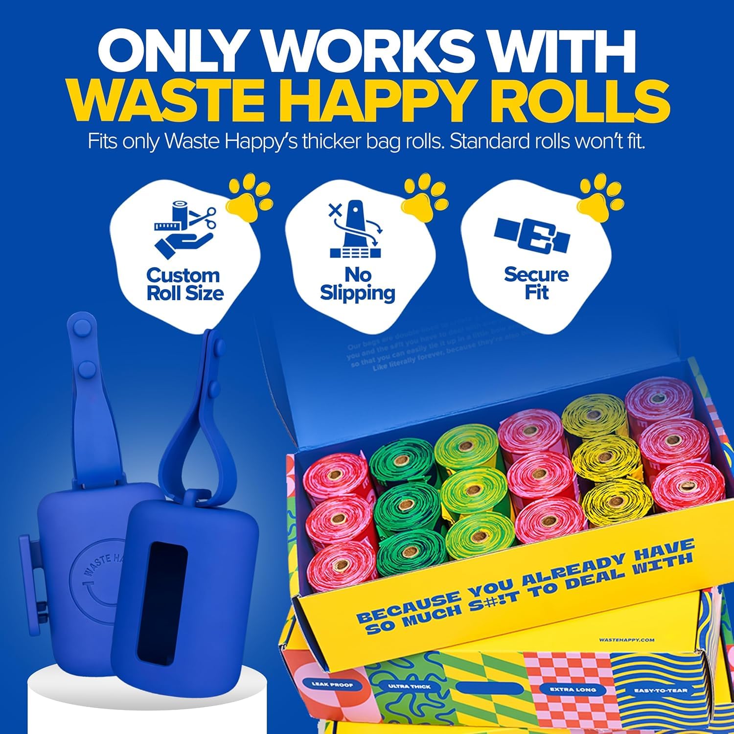 Dispenser per sacchetti di escrementi per cani, in silicone blu, per guinzaglio, durevole, portatile e ricaricabile, accessorio per passeggiate con il cane, resistente alle intemperie