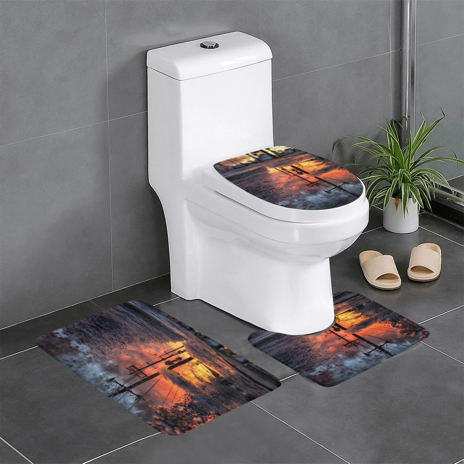 Tapis de salle de bain antidérapants 61x40cm lot wc suspendu et douche rectangulaire