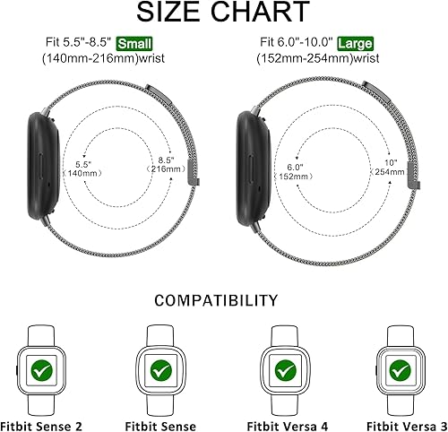 Miniatura 4 de Vanjua Correa de metal para Fitbit Sense 2 Sense Bands, Fitbit Versa 4 Versa 3 correas para mujeres y hombres, correa de repuesto de pulsera