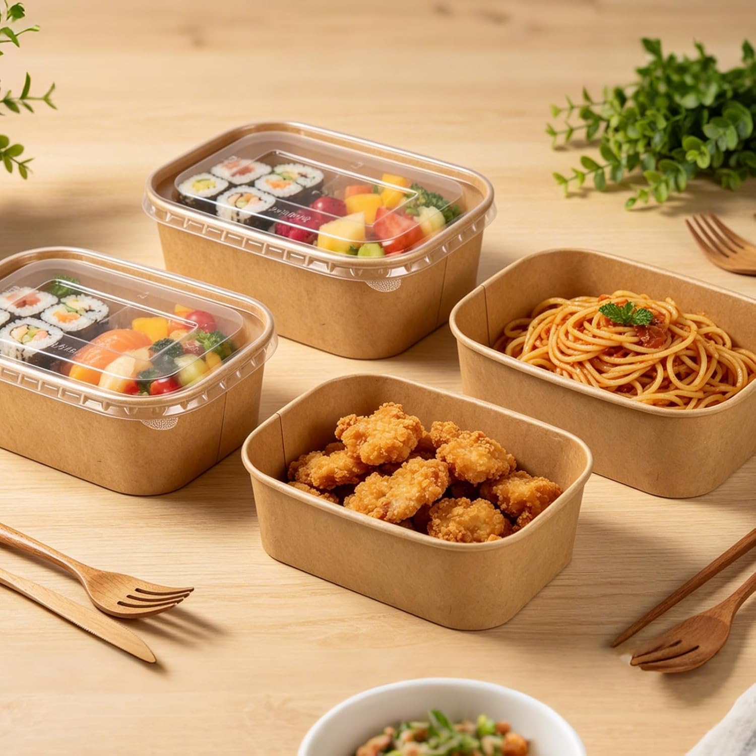 50 PCS 25oz Disposable Kraft Paper Bowls with Lids, Meal Prep Containers Disposable Bulk, Paper Salad Bowl, Leakproof To Go Food Containers, Microwave Safe for Hot/Cold Food