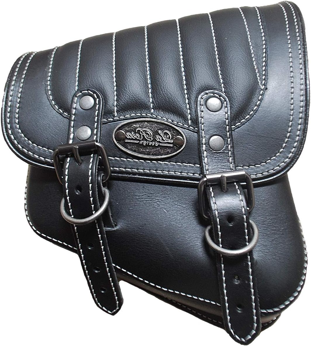 La Rosa H-D All Softail Models Right Side Solo Saddle Bag Swingarm Bag Black w/White Thread Tuk n Roll