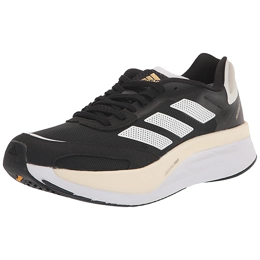 adidas Men's Adizero Boston 10 Sneaker, Black/White/Gold Metallic, 11.5