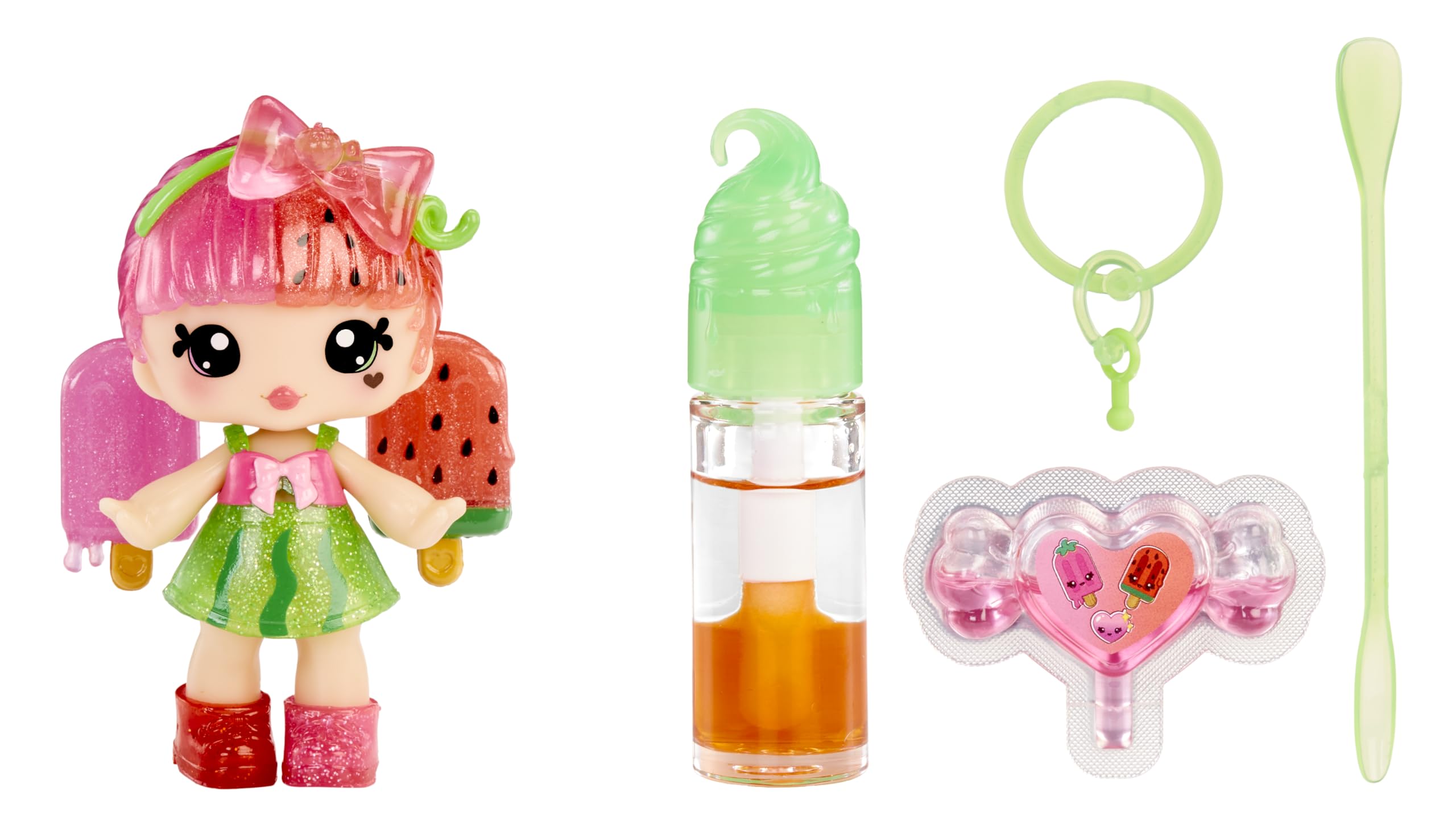Yummiland Lip Gloss Doll: Mystery Color Change - Poppy Melonberry - Includes 1 Doll, DIY Lip Gloss + Removable Keychain, Cosmetic Play, Collectible, Suitable for Children Ages 4+