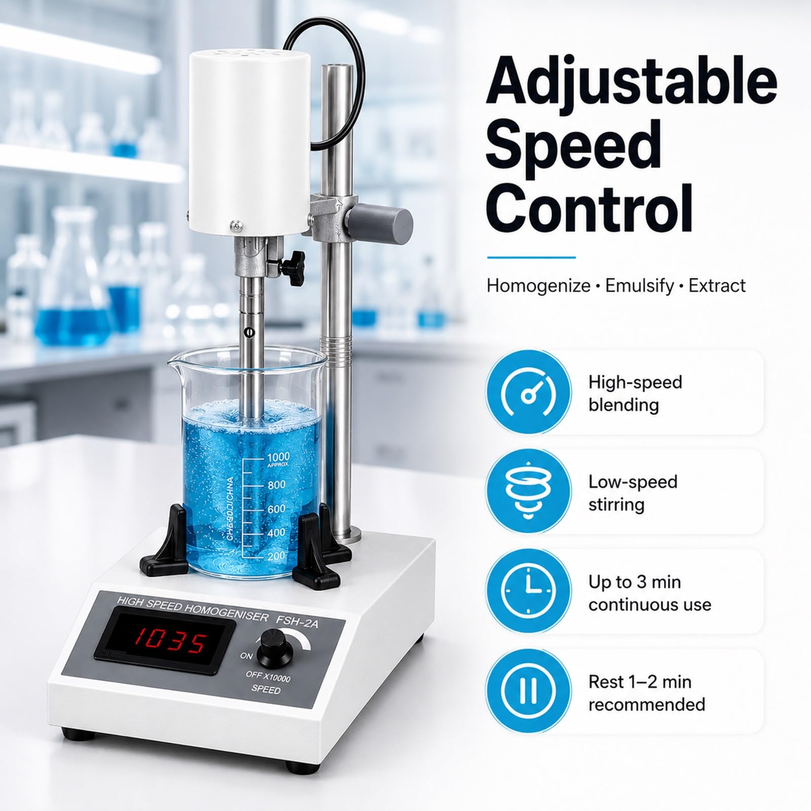 Mezclador Dispersor Homogeneizador De Alta Velocidad De Laboratorio, Máquina Emulsionante Ajustable De 8000-22000RPM Para 5-1000Ml, Herramienta De Emulsificación De Alto Cizallamiento