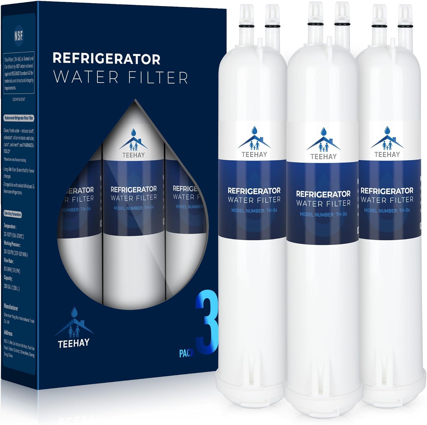 TEEHAY KAD3RXD1 Water Filter 3 Replacement, Compatible with KitchenAid T1RFWB2, KAD3RXD1, KBSD708MPS, KBSD708MSS, KBSD708MBS, KBSD702MPS, KBSD702MSS, KBSD706MPS, 3 Pack