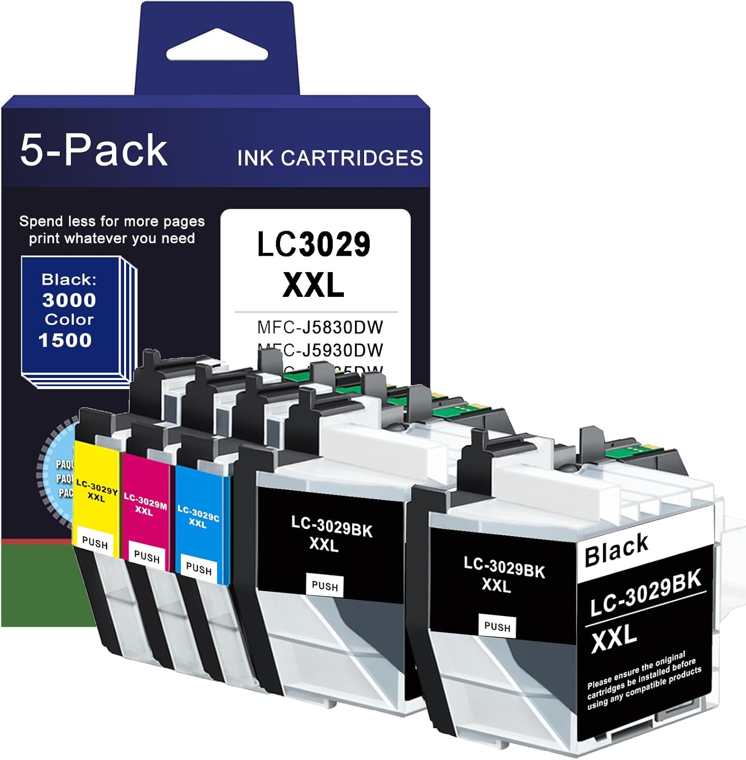 LC3029XXL High Yield Ink Cartridge Replacement for Brother LC3029 XXL LC3029BK LC 3029 Ink Cartridge use with MFC-J5830DW MFC-J5930DW MFC-J6535DW MFC-J6935DW (2BK/C/M/Y, 5 Pack)