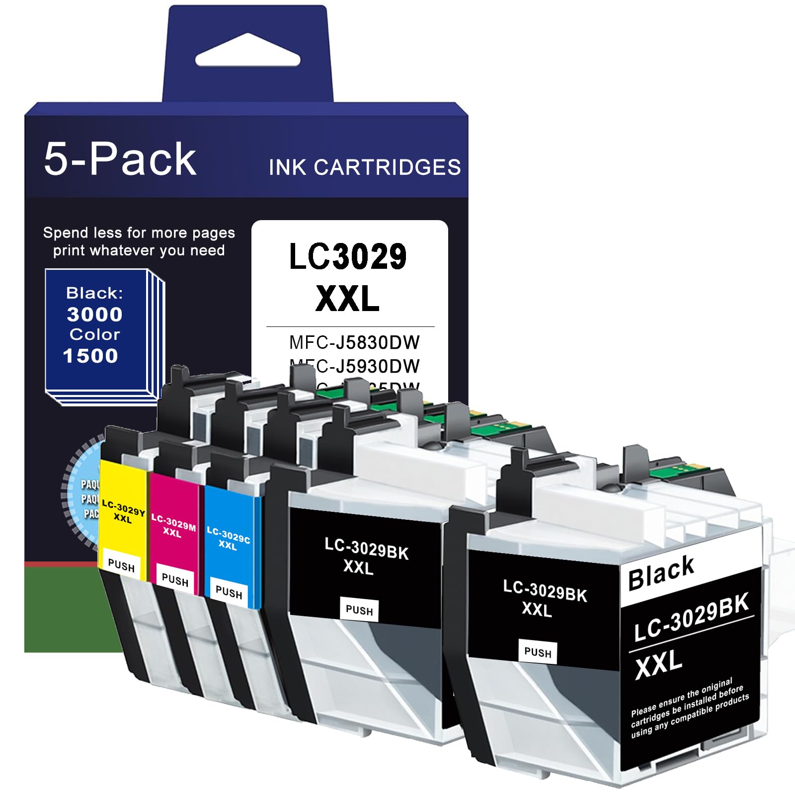 FADFAWN LC3029XXL High Yield Ink Cartridge Replacement for Brother LC3029 XXL LC3029BK LC 3029 Ink Cartridge use with MFC-J5830DW MFC-J5930DW MFC-J6535DW MFC-J6935DW (2BK/C/M/Y, 5 Pack)
