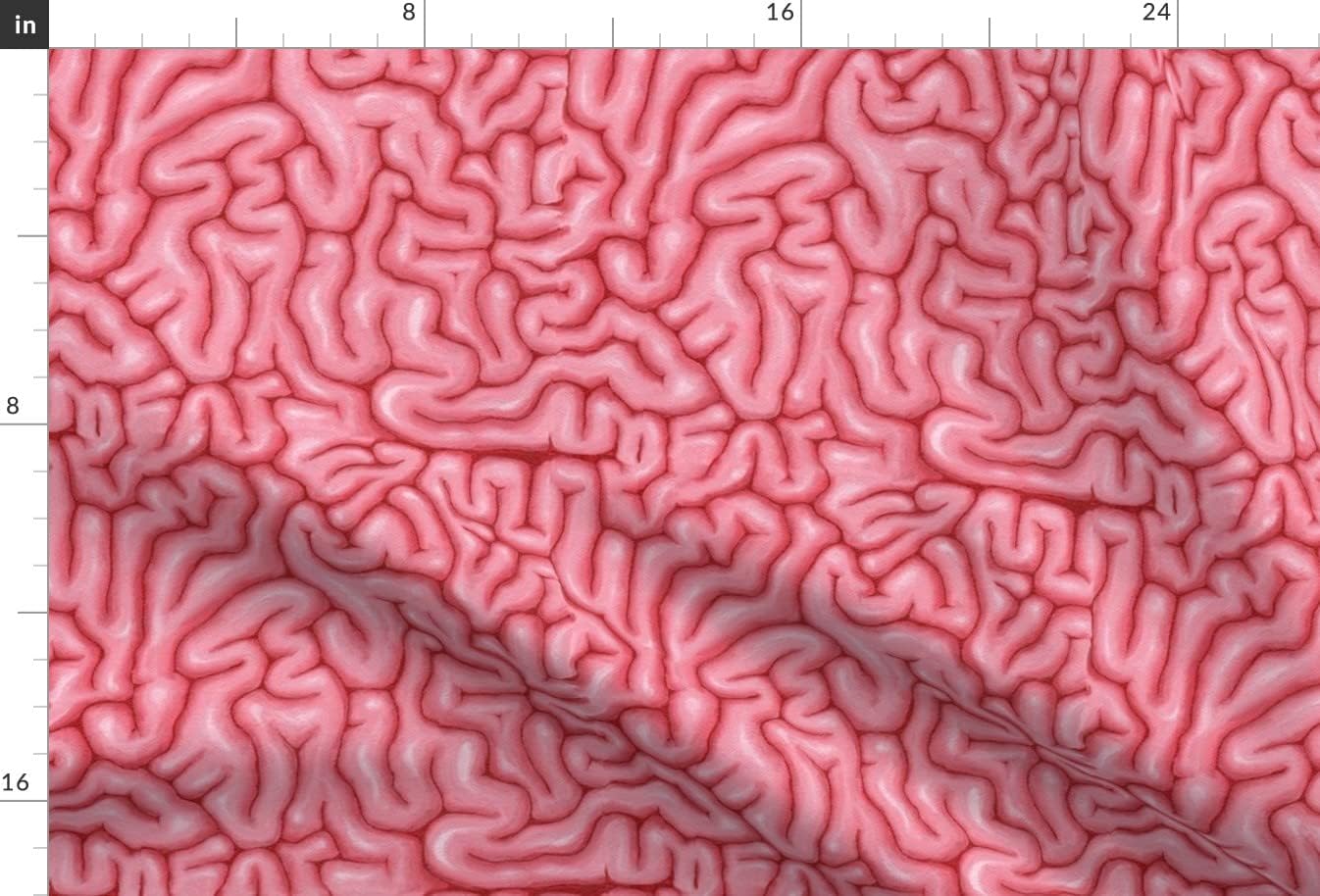 Spoonflower Fabric - Neon Pink Big Brains Zombie Brain Anatomy Gross Nature Printed on Minky Fabric by The Yard - Sewing Baby Blankets Quilt Backing Plush