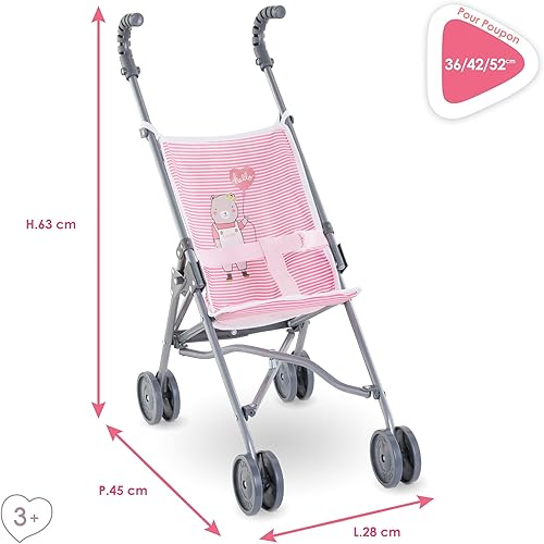Miniatura 5 de Corolle Cochecito de bebé Umbrella  Raya rosa  Se adapta a muñecas grandes de 14 y 17 pulgadas, plegable con 2 puntos de bloqueo para mayor