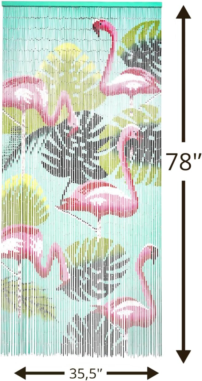 Flamingo Beaded Curtain for Doorways, 90 Strands Door Beads, 35.5” x 78” Hanging Bead Curtain for Door Frames, Room Dividers & Wall Décor