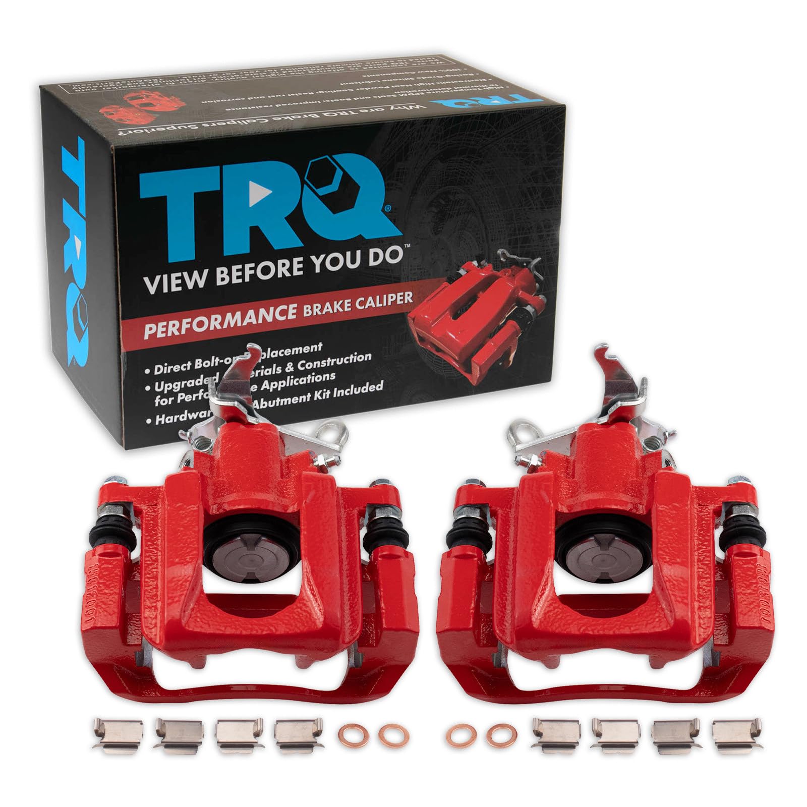 TRQ Performance Rear Driver and Passenger Side Brake Caliper Set Caliper Brackets Hardware Compatible with 12-13 Dodge Journey Without Heavy Duty Brakes 09-11 Dodge Journey