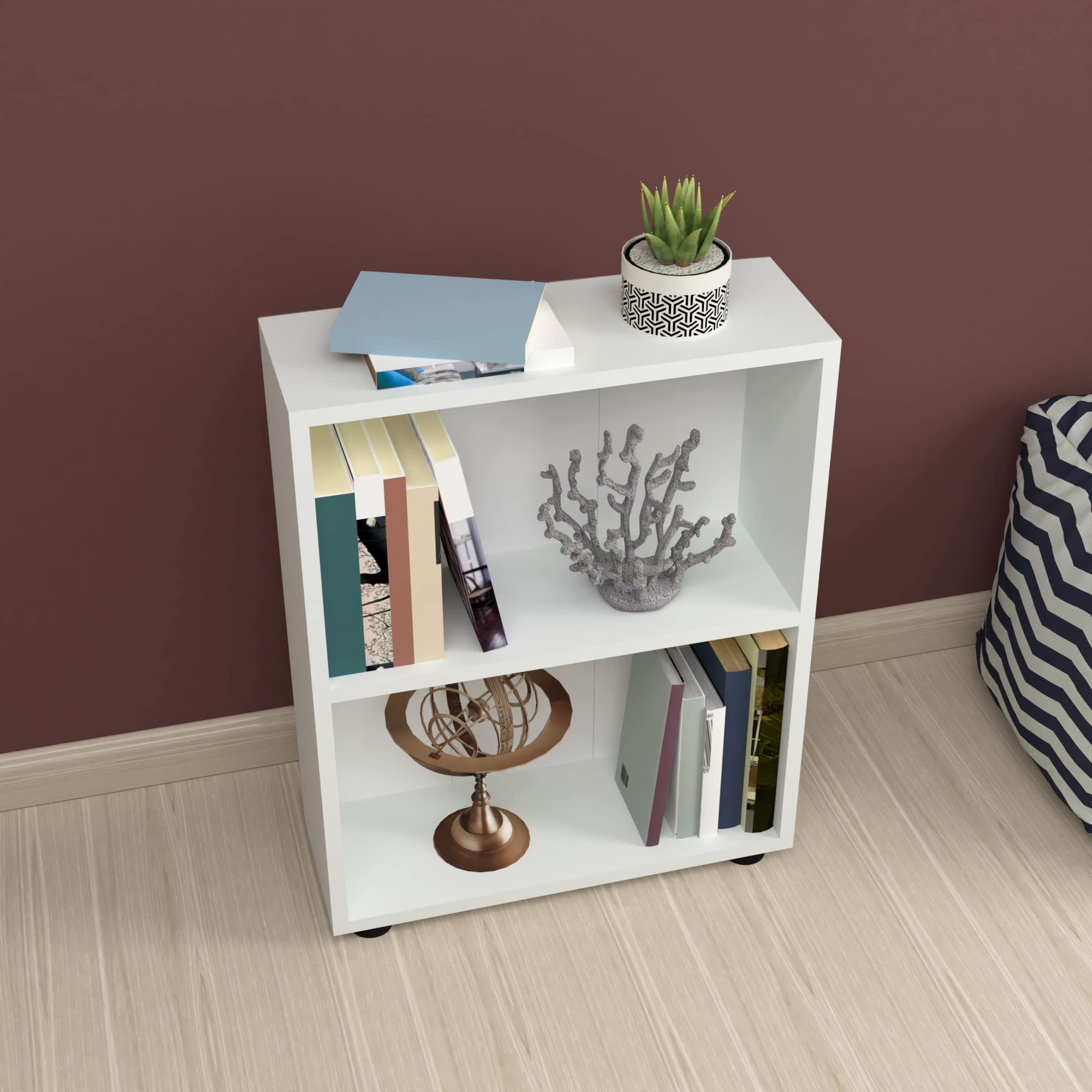 [en.casa] Regał na książki Vara z miejscem do przechowywania, regał do salonu, 72 x 55 x 20 cm, ścianka działowa z 2 poziomami, regał stojący, regał do przechowywania, biały
